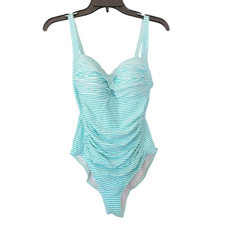 Nip Tuck Striped One Piece Swimsuit Ruched Tummy Control Women's Size 6 Multifit